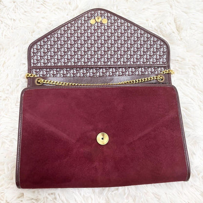 Christian Dior Shoulder Bag Purse Chain Suede Leather Bordeaux Authentic