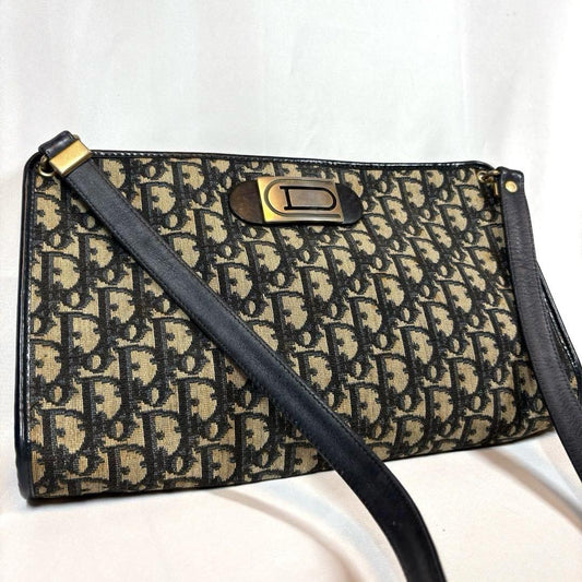 Christian Dior Shoulder Bag Purse Trotter Leather Canvas Authentic