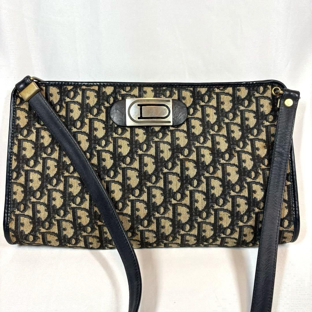 Christian Dior Shoulder Bag Purse Trotter Leather Canvas Authentic