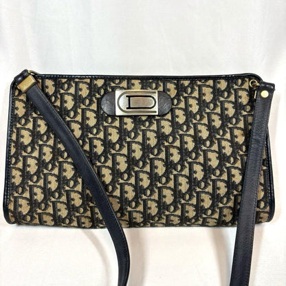 Christian Dior Shoulder Bag Purse Trotter Leather Canvas Authentic