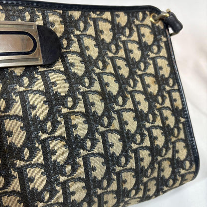 Christian Dior Shoulder Bag Purse Trotter Leather Canvas Authentic