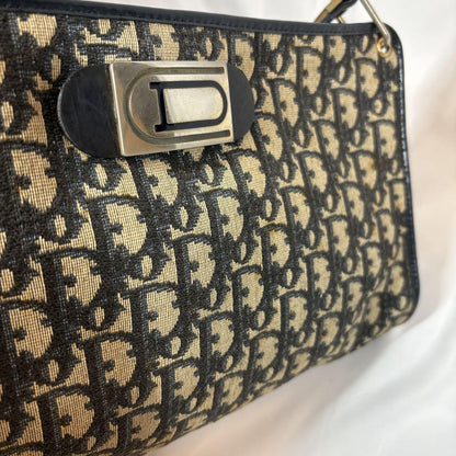 Christian Dior Shoulder Bag Purse Trotter Leather Canvas Authentic