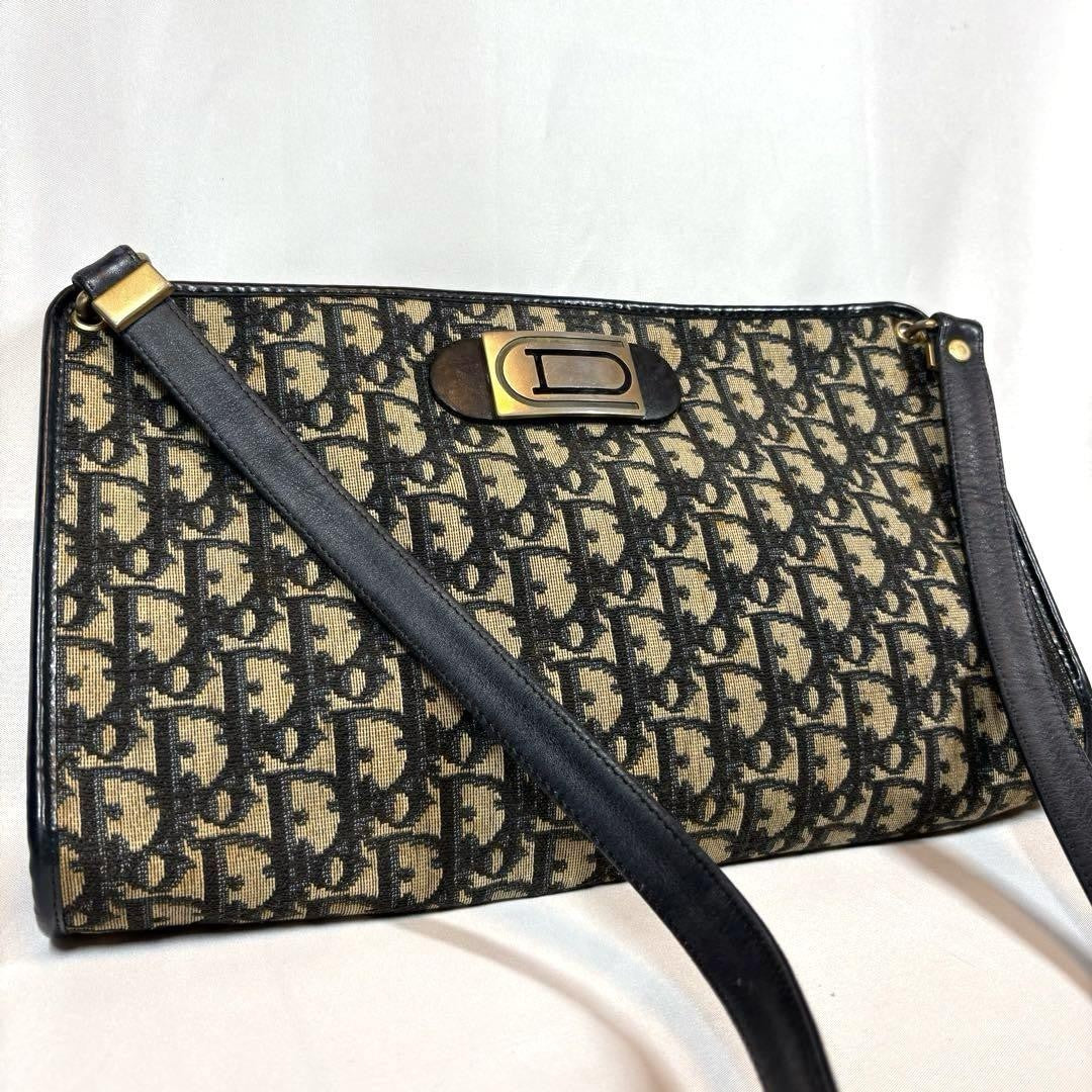 Christian Dior Shoulder Bag Purse Trotter Leather Canvas Authentic