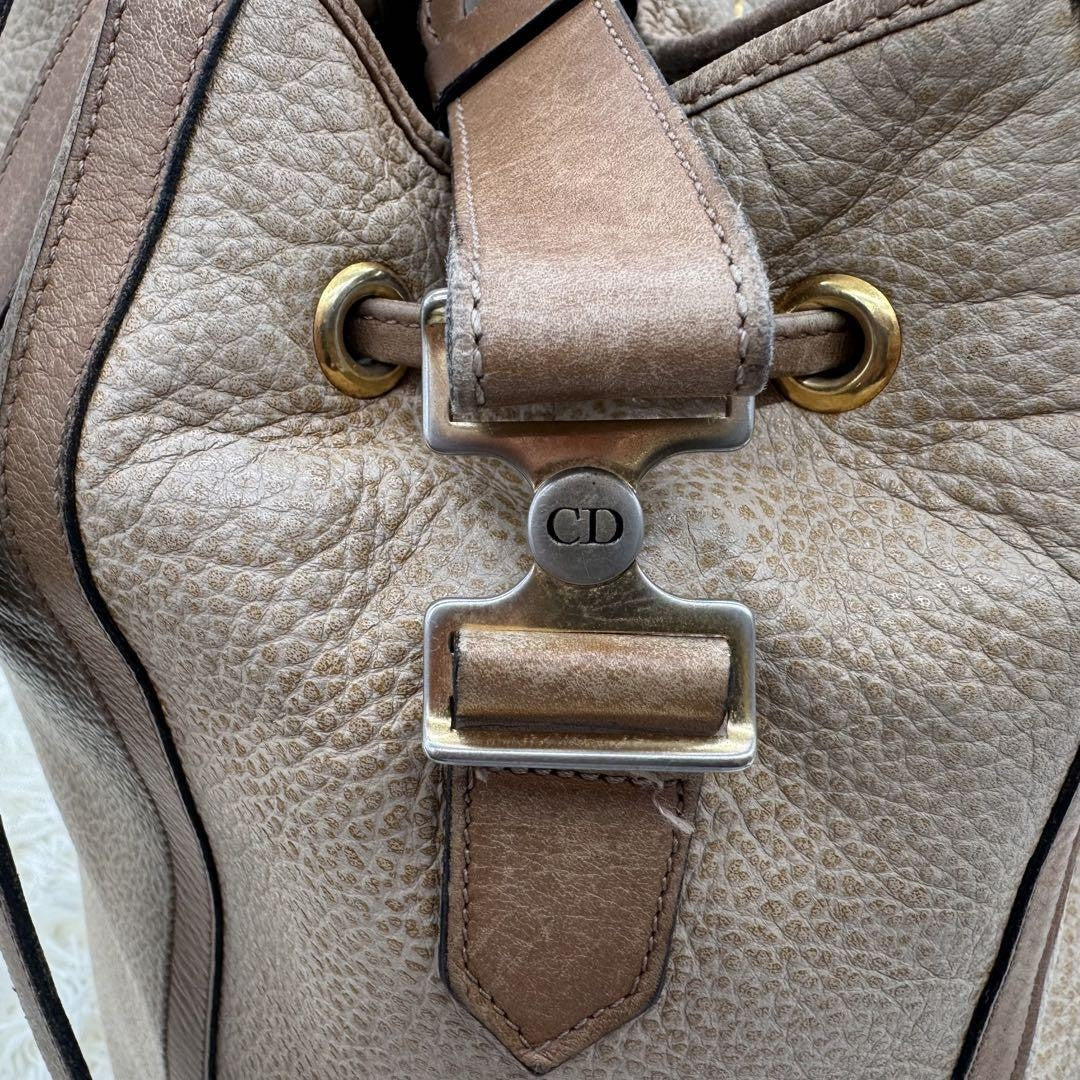 Christian Dior Shoulder Bag Purse Leather Beige Brown Authentic