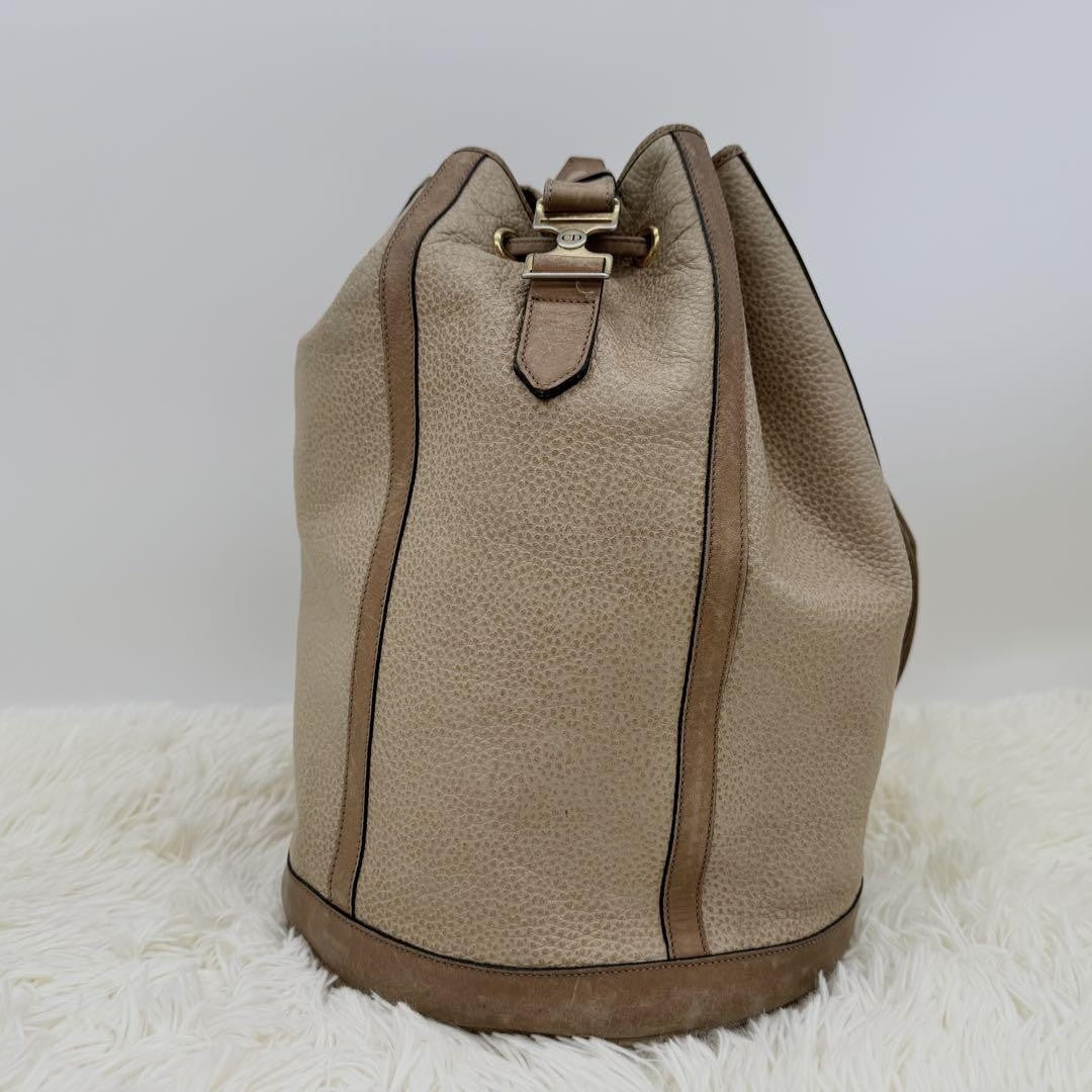 Christian Dior Shoulder Bag Purse Leather Beige Brown Authentic