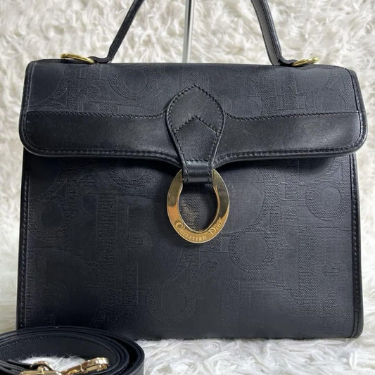 Christian Dior Hand Shoulder Bag Tote Purse 2way Trotter PVC Leather Black Auth