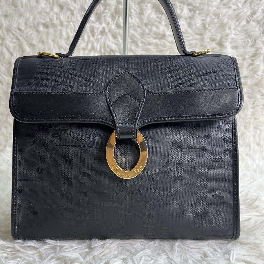 Christian Dior Hand Shoulder Bag Tote Purse 2way Trotter PVC Leather Black Auth