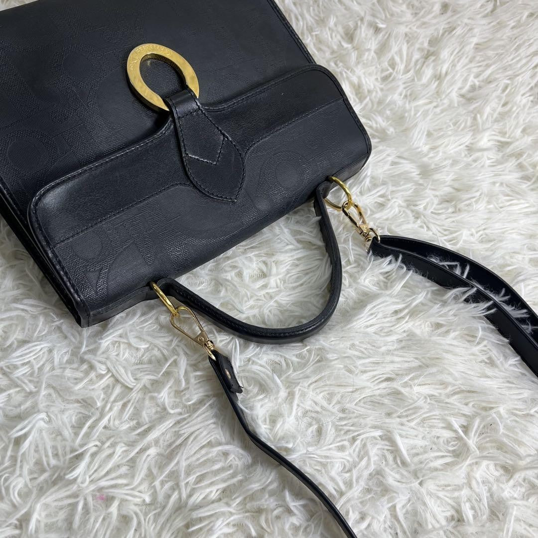 Christian Dior Hand Shoulder Bag Tote Purse 2way Trotter PVC Leather Black Auth