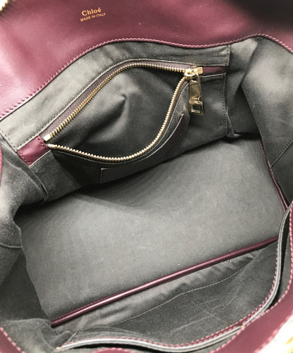 Chloe Hand Shoulder Bag Tote Purse 2way Purple Beige Authentic