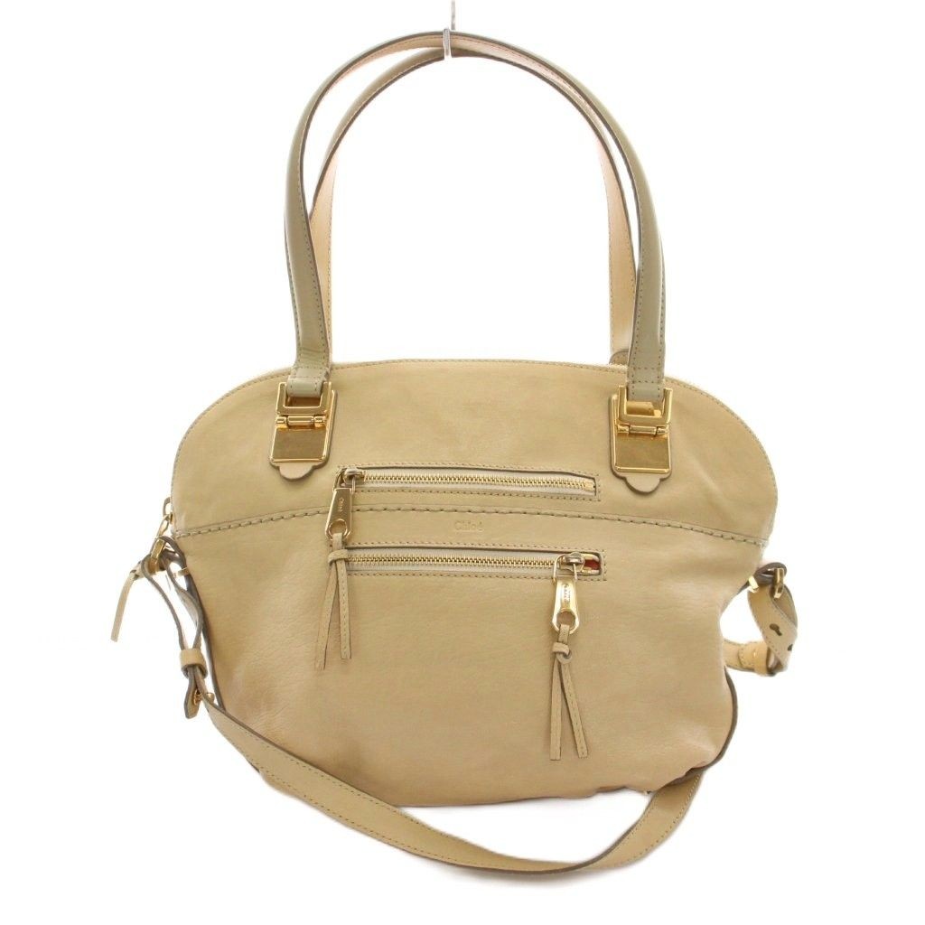 Chloe Hand Shoulder Bag Tote Purse 2way ANGIE Leather Beige Authentic