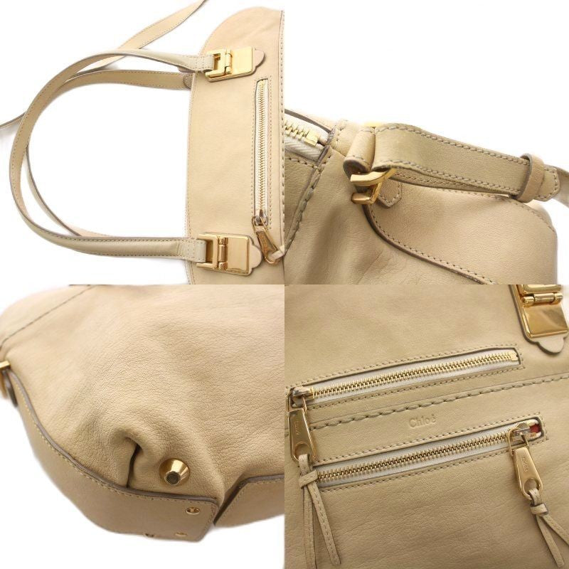 Chloe Hand Shoulder Bag Tote Purse 2way ANGIE Leather Beige Authentic