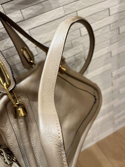 Chloe Hand Bag Tote Purse Paraty Leather Beige Authentic