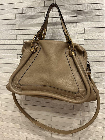 Chloe Hand Bag Tote Purse Paraty Leather Beige Authentic