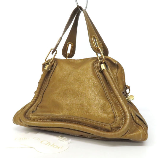 Chloe Hand Bag Tote Purse Paraty Leather Gold Authentic