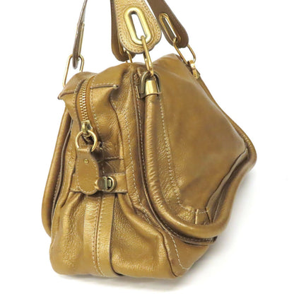 Chloe Hand Bag Tote Purse Paraty Leather Gold Authentic