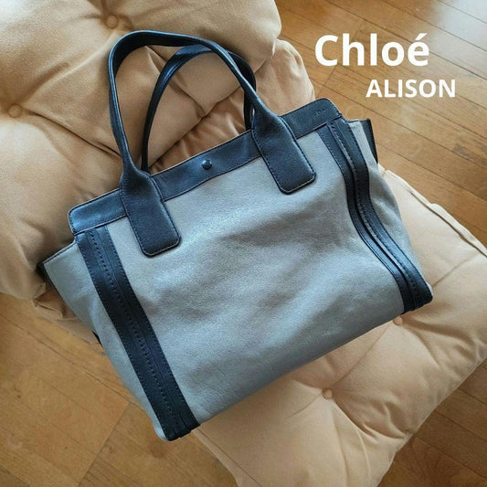 Chloe Hand Bag Tote Purse Leather Black Gray Authentic