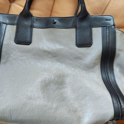 Chloe Hand Bag Tote Purse Leather Black Gray Authentic
