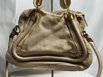 Chloe Hand Shoulder Bag Tote Purse 2way Paraty Leather Beige Authentic