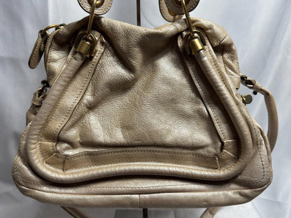 Chloe Hand Shoulder Bag Tote Purse 2way Paraty Leather Beige Authentic