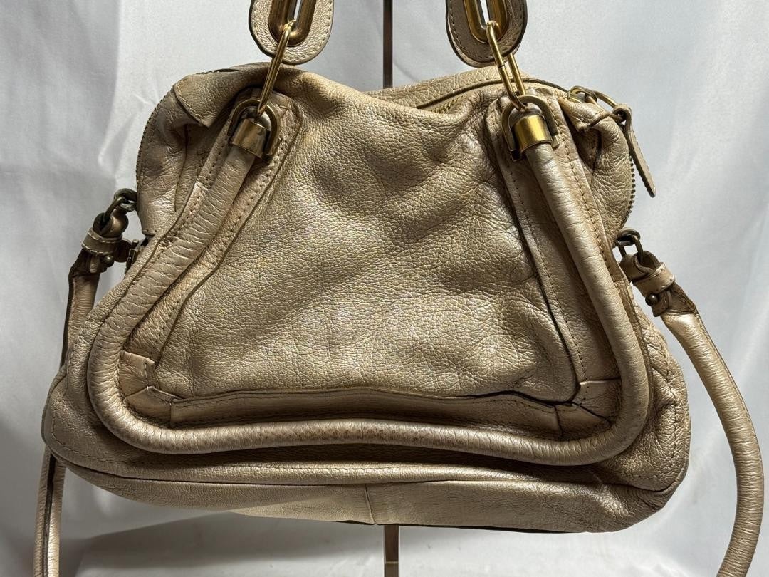 Chloe Hand Shoulder Bag Tote Purse 2way Paraty Leather Beige Authentic
