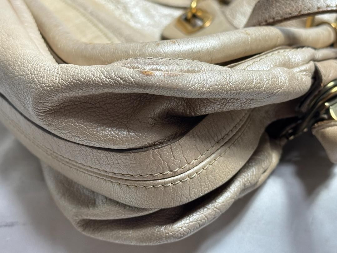 Chloe Hand Shoulder Bag Tote Purse 2way Paraty Leather Beige Authentic
