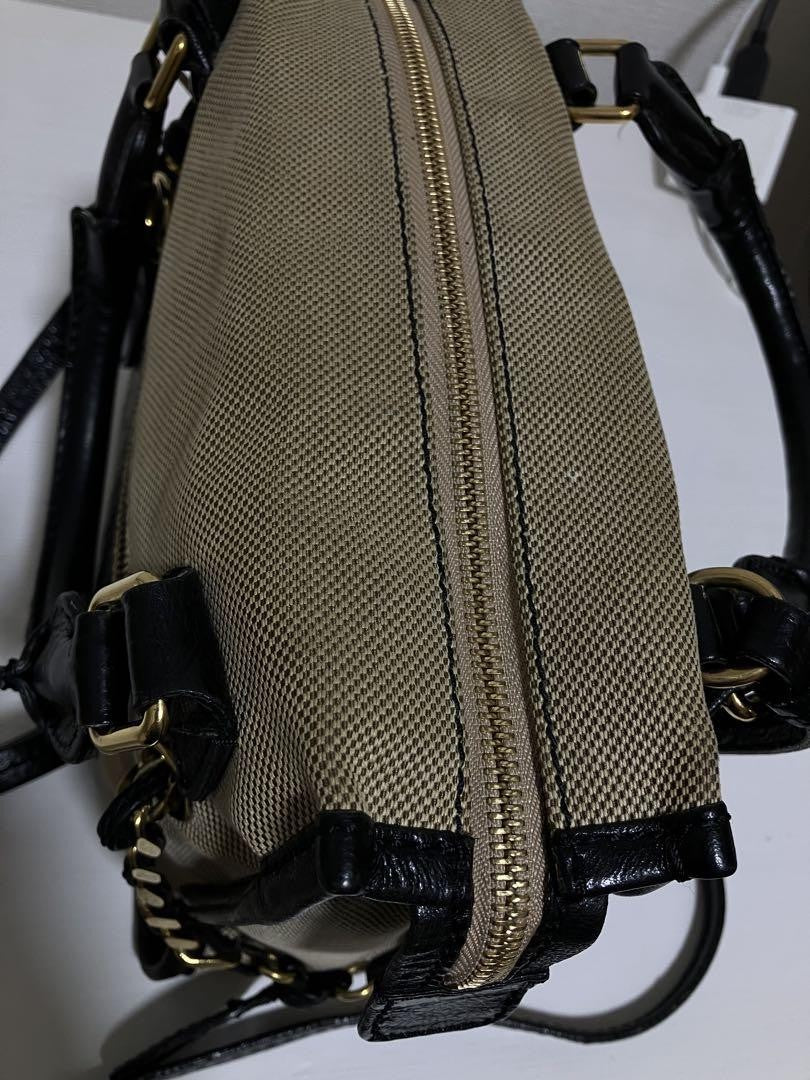 Chloe Hand Bag Tote Purse Canvas Leather Beige Authentic
