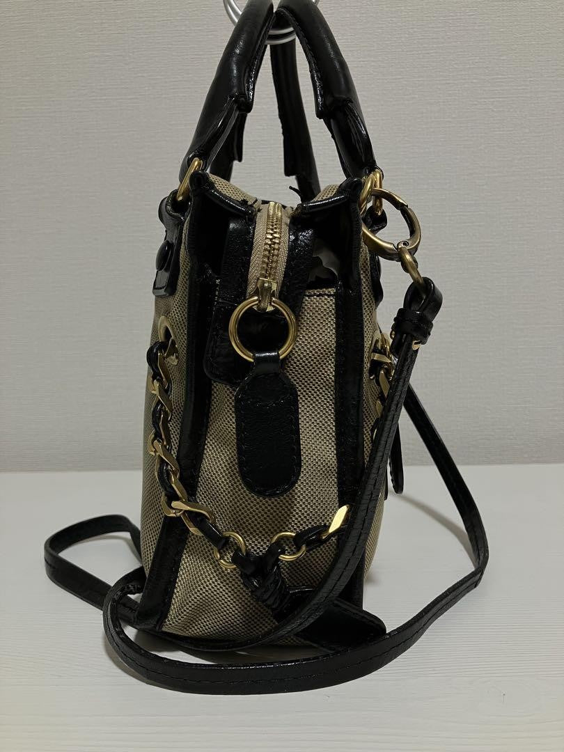 Chloe Hand Bag Tote Purse Canvas Leather Beige Authentic