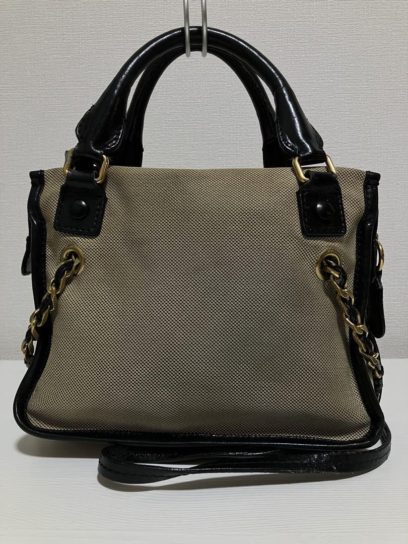 Chloe Hand Bag Tote Purse Canvas Leather Beige Authentic