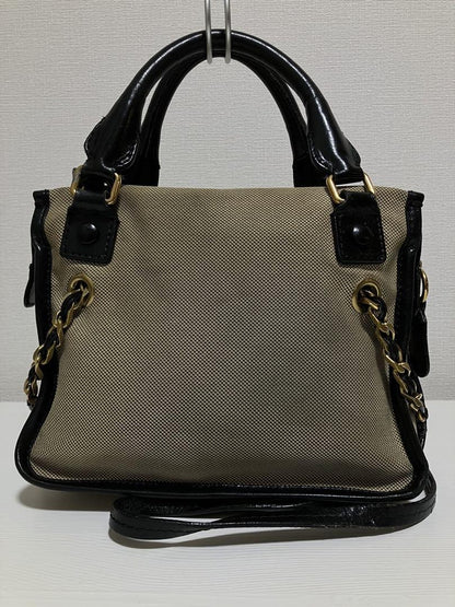 Chloe Hand Bag Tote Purse Canvas Leather Beige Authentic
