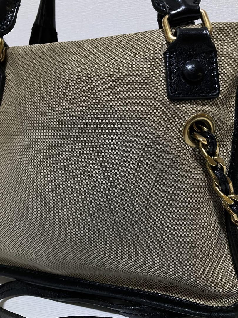 Chloe Hand Bag Tote Purse Canvas Leather Beige Authentic