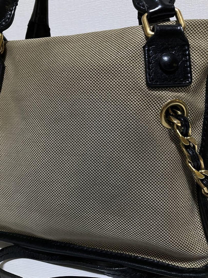 Chloe Hand Bag Tote Purse Canvas Leather Beige Authentic