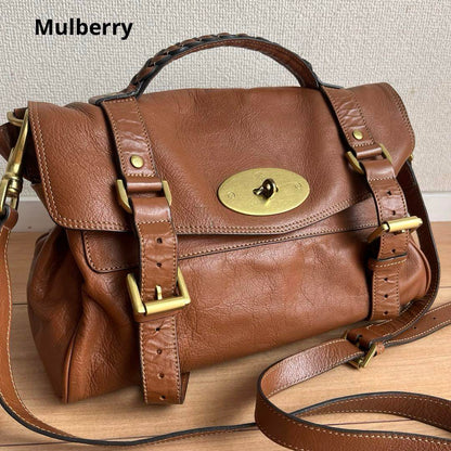 MULBERRY Hand Shoulder Bag Tote Purse 2way Alexa Leather Brown Authentic