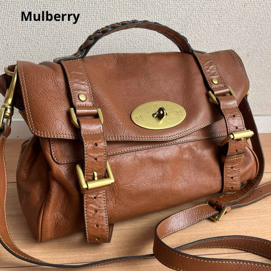 MULBERRY Hand Shoulder Bag Tote Purse 2way Alexa Leather Brown Authentic