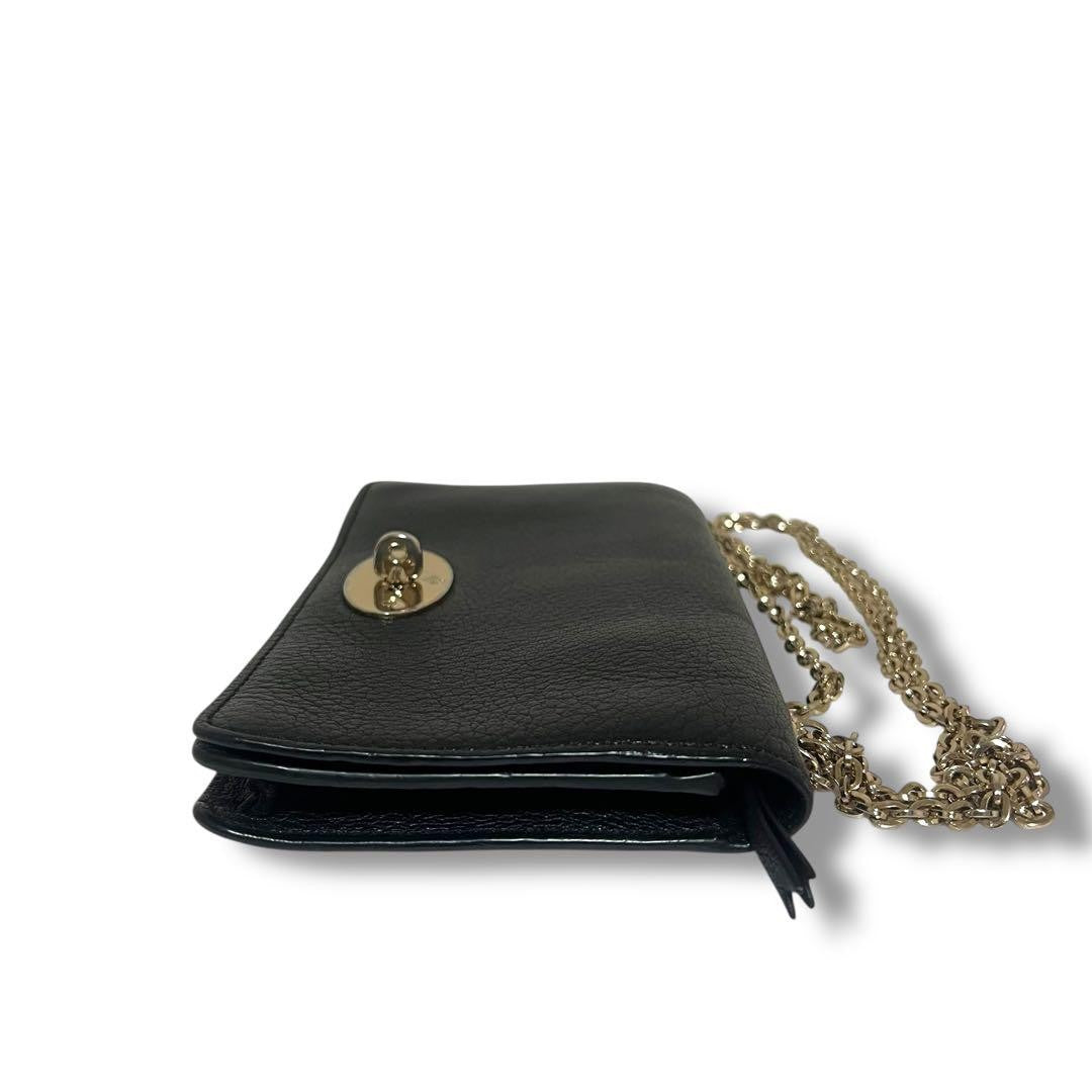 MULBERRY Shoulder Bag Purse Turn Lock Chain Leather Black Authentic