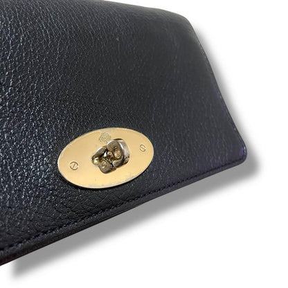 MULBERRY Shoulder Bag Purse Turn Lock Chain Leather Black Authentic