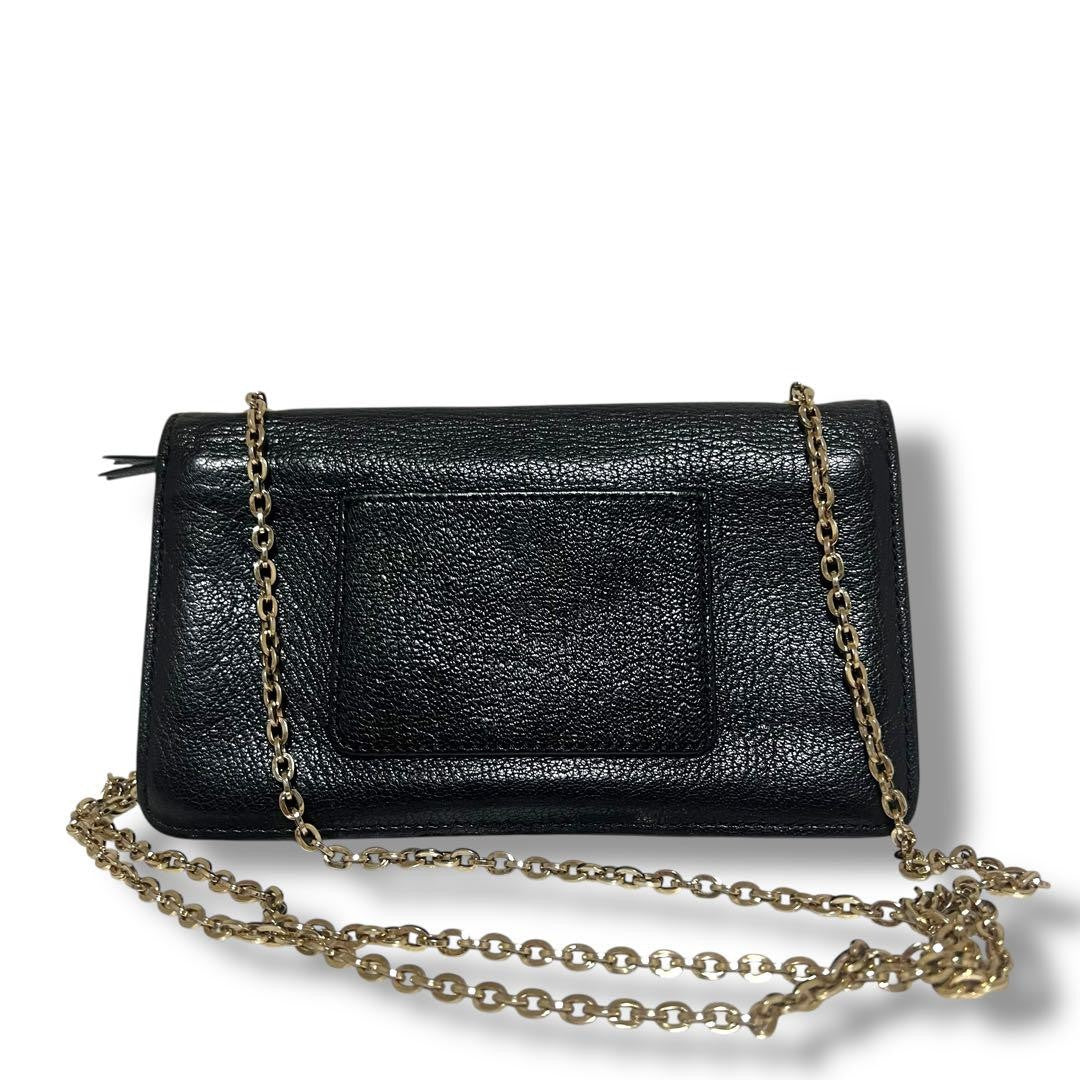 MULBERRY Shoulder Bag Purse Turn Lock Chain Leather Black Authentic