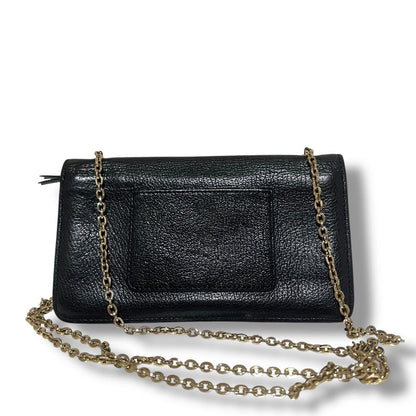 MULBERRY Shoulder Bag Purse Turn Lock Chain Leather Black Authentic
