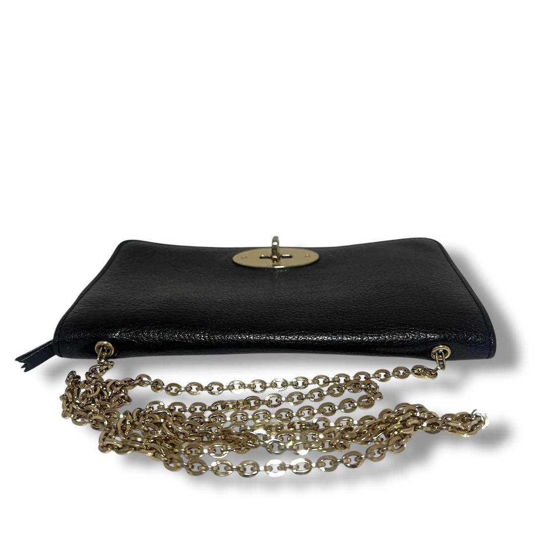 MULBERRY Shoulder Bag Purse Turn Lock Chain Leather Black Authentic