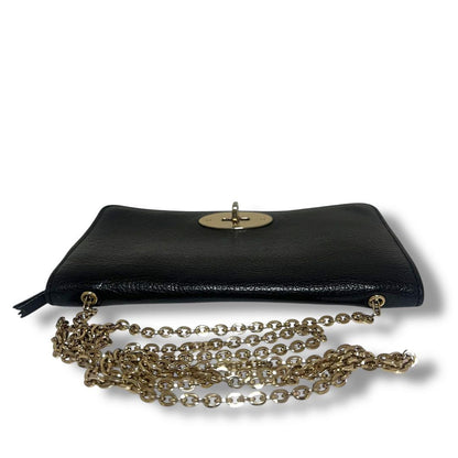 MULBERRY Shoulder Bag Purse Turn Lock Chain Leather Black Authentic