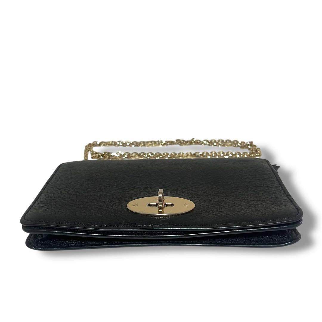 MULBERRY Shoulder Bag Purse Turn Lock Chain Leather Black Authentic