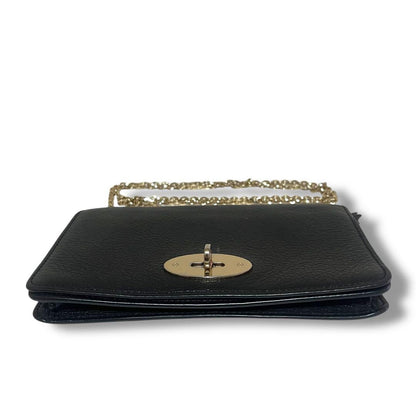 MULBERRY Shoulder Bag Purse Turn Lock Chain Leather Black Authentic
