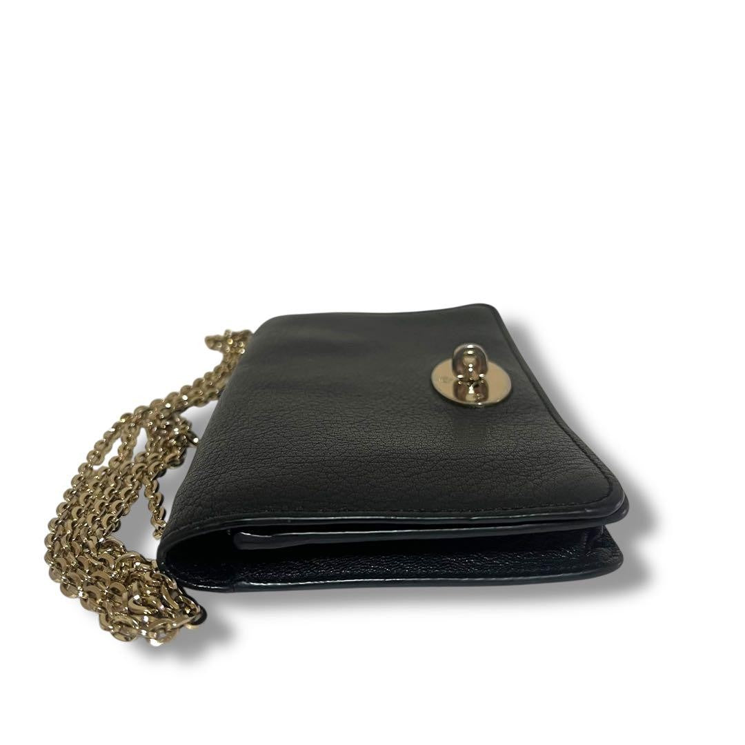 MULBERRY Shoulder Bag Purse Turn Lock Chain Leather Black Authentic