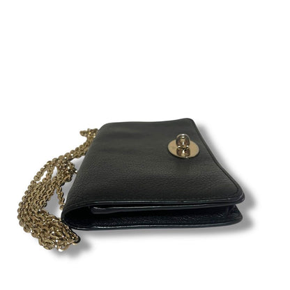 MULBERRY Shoulder Bag Purse Turn Lock Chain Leather Black Authentic