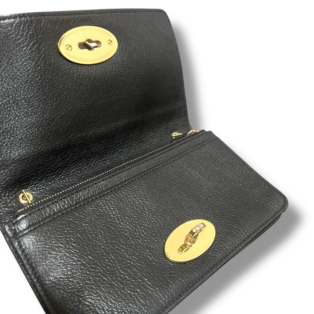 MULBERRY Shoulder Bag Purse Turn Lock Chain Leather Black Authentic