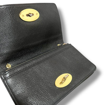 MULBERRY Shoulder Bag Purse Turn Lock Chain Leather Black Authentic