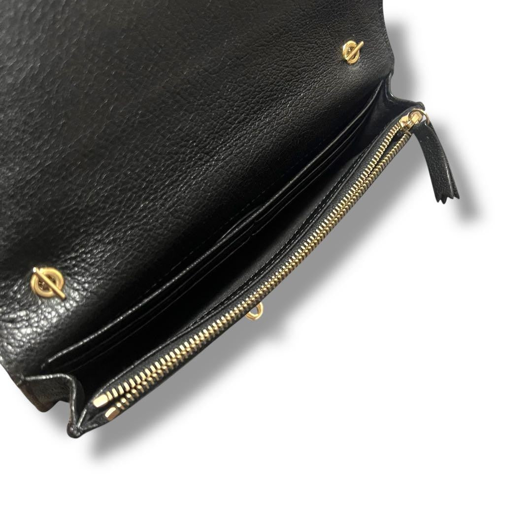 MULBERRY Shoulder Bag Purse Turn Lock Chain Leather Black Authentic