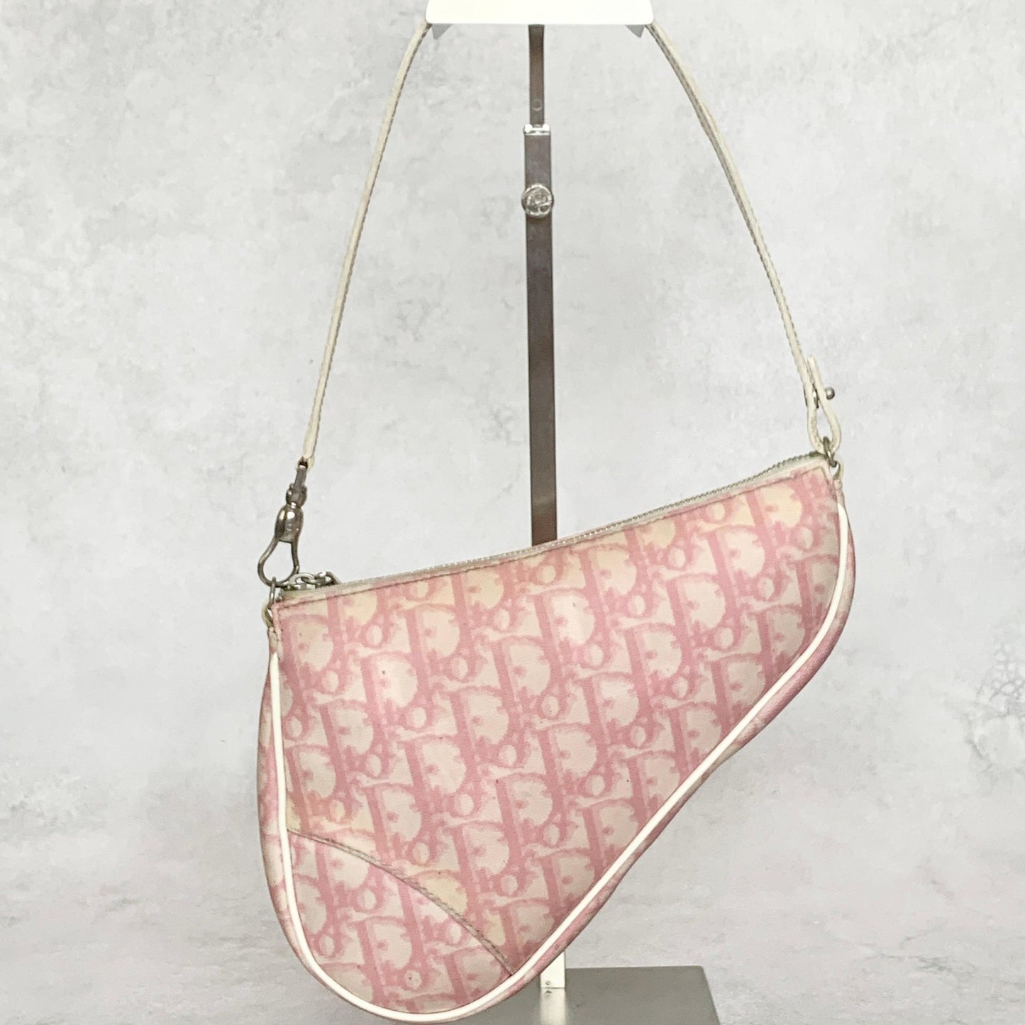 Christian Dior Saddle Bag Trotter Accessory Pouch Shoulder Purse PVC Pink Auth