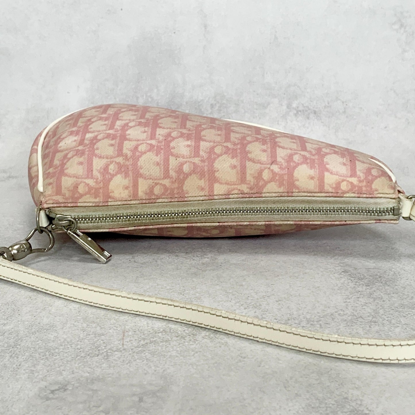 Christian Dior Saddle Bag Trotter Accessory Pouch Shoulder Purse PVC Pink Auth