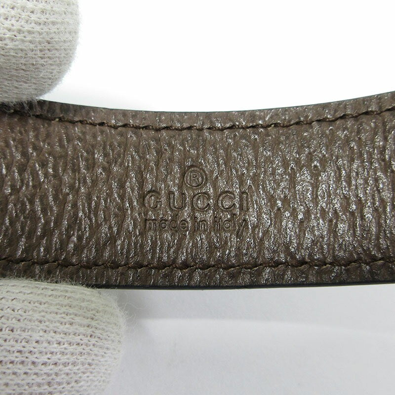 GUCCI Bracelet Bangle GG Supreme Leather Beige Brown Gold Women Accessory Auth