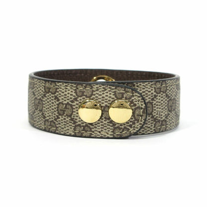 GUCCI Bracelet Bangle GG Supreme Leather Beige Brown Gold Women Accessory Auth